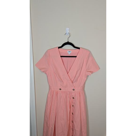 J. Crew Factory Women Light Coral Peach Cotton Button Front Midi Wrap Dress Sz 6 - Picture 7 of 9